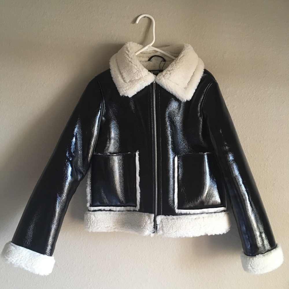 New Patent Leather Shearling Aviator Jacket